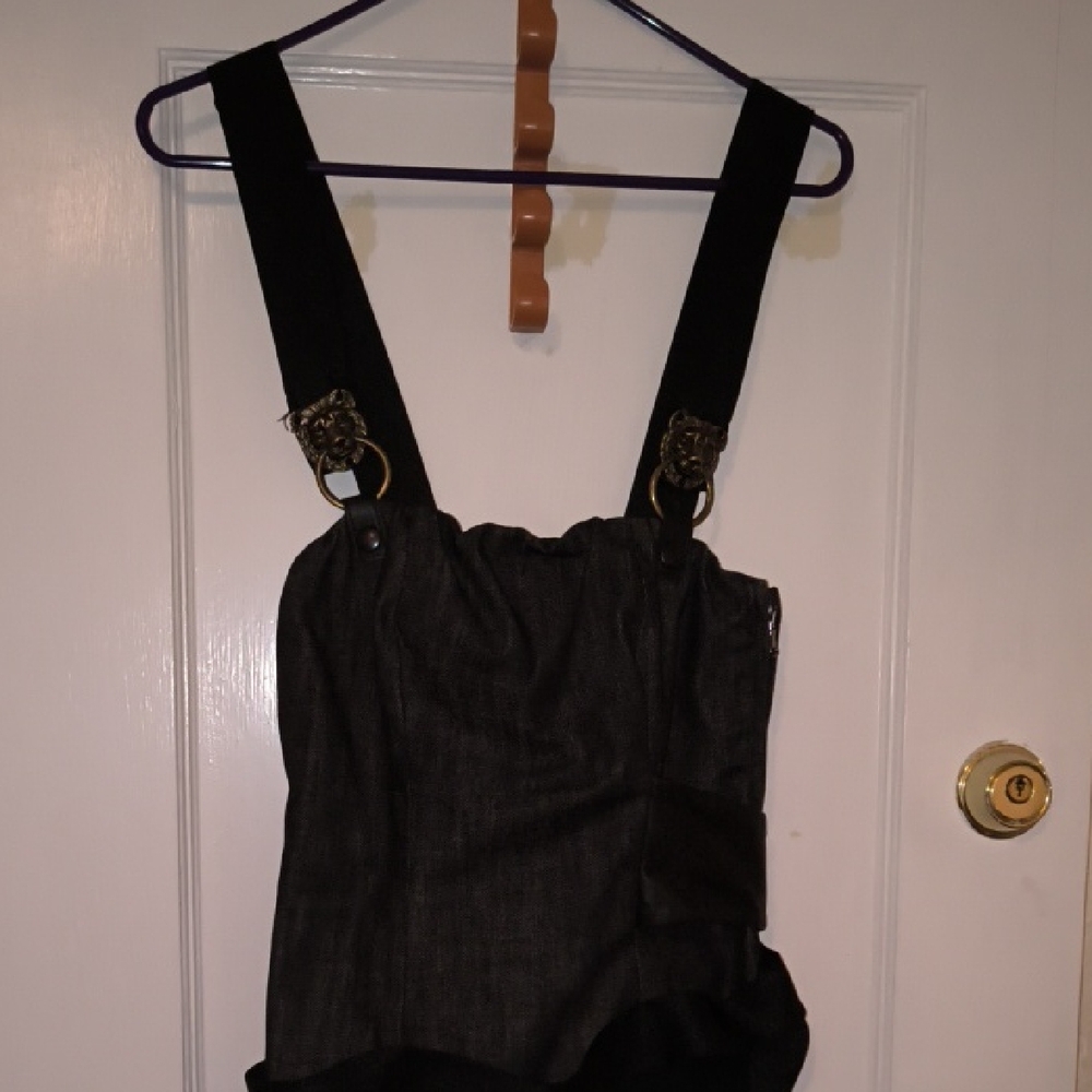 Diesel Black Gold | Midi Overall Dress with Metal Lion Accents 100% Goat Leather